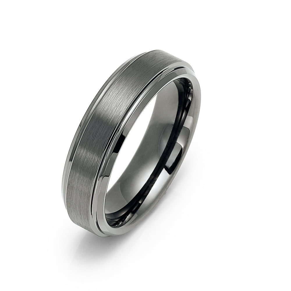 6mm Gun Metal Tungsten Carbide Wedding Band with Stepped Edges