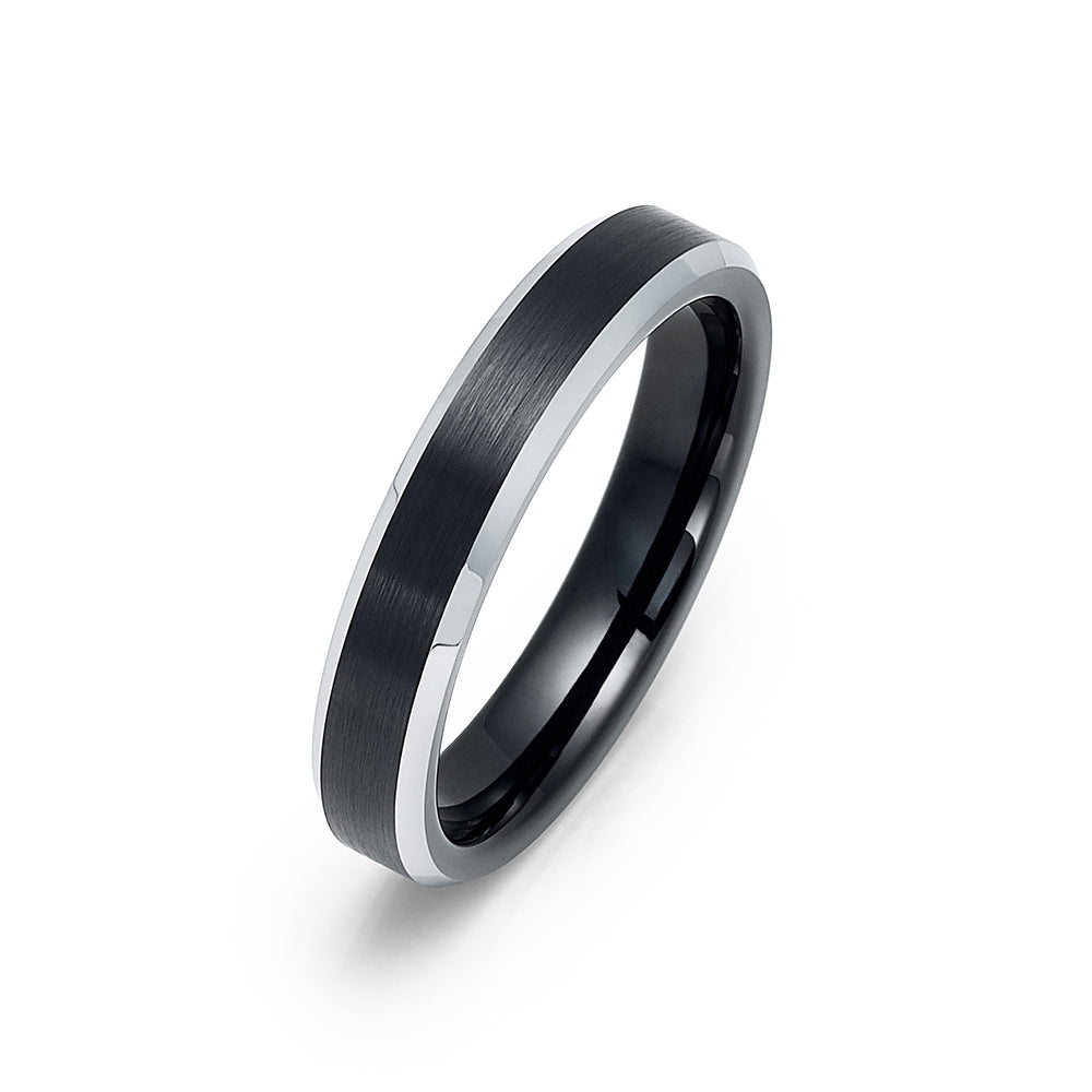 4mm Black Tungsten Carbide Wedding Ring with Brushed Center