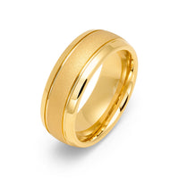 8mm 18k Gold Tungsten Wedding Band Sandblasted Center Double Groove Ring