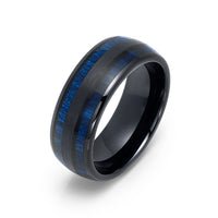 8mm - Tungsten Double Barrel Real Blue Wood Inlay Ring Wedding Band Dome