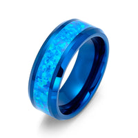 Blue Tungsten Wedding Band with Blue Green opal inlay -8mm Opal ring