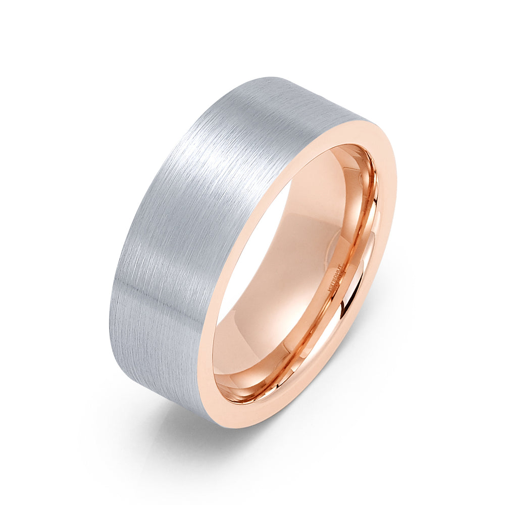 8mm - Tungsten Wedding Band Rose Gold Brushed finish, Rose Gold Flat top