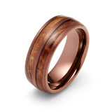 8mm Tungsten Carbide Espresso Double Wood Barrel Ring Dome shape