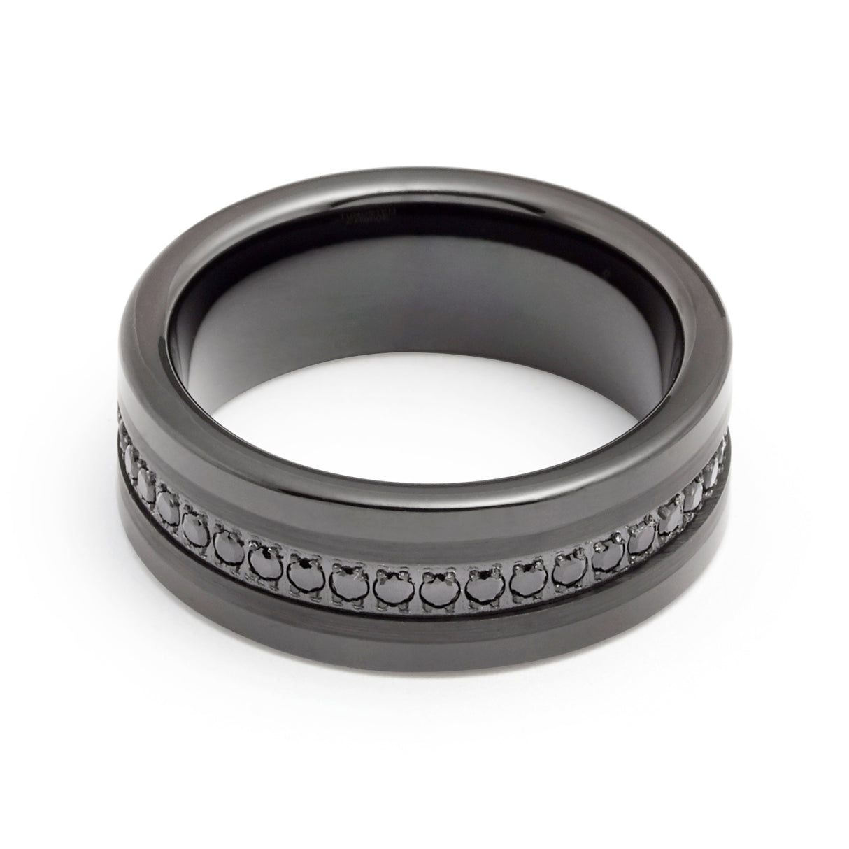 8mm - Mens Gunmetal Tungsten Wedding Band, Brushed CZ Diamonds, Tungsten Ring