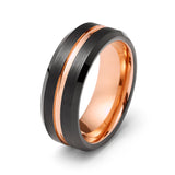 8mm - Rose Gold tungsten ring w/ polished black center