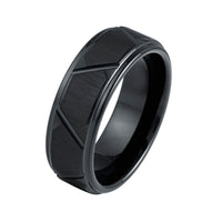 8mm - Tungsten Black Brushed Ring Trapezoids Stepped Edge Comfort Fit Wedding band