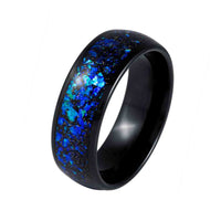 8mm- Tungsten Carbide Ring W/ Blue Synthetic Opal & Abalone Fragments Inlay