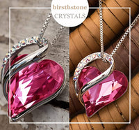 Infinity October Tourmaline Hot Pink Birthstone Love Heart Pendant Necklace Made with Swarovski Crystals Birthstone