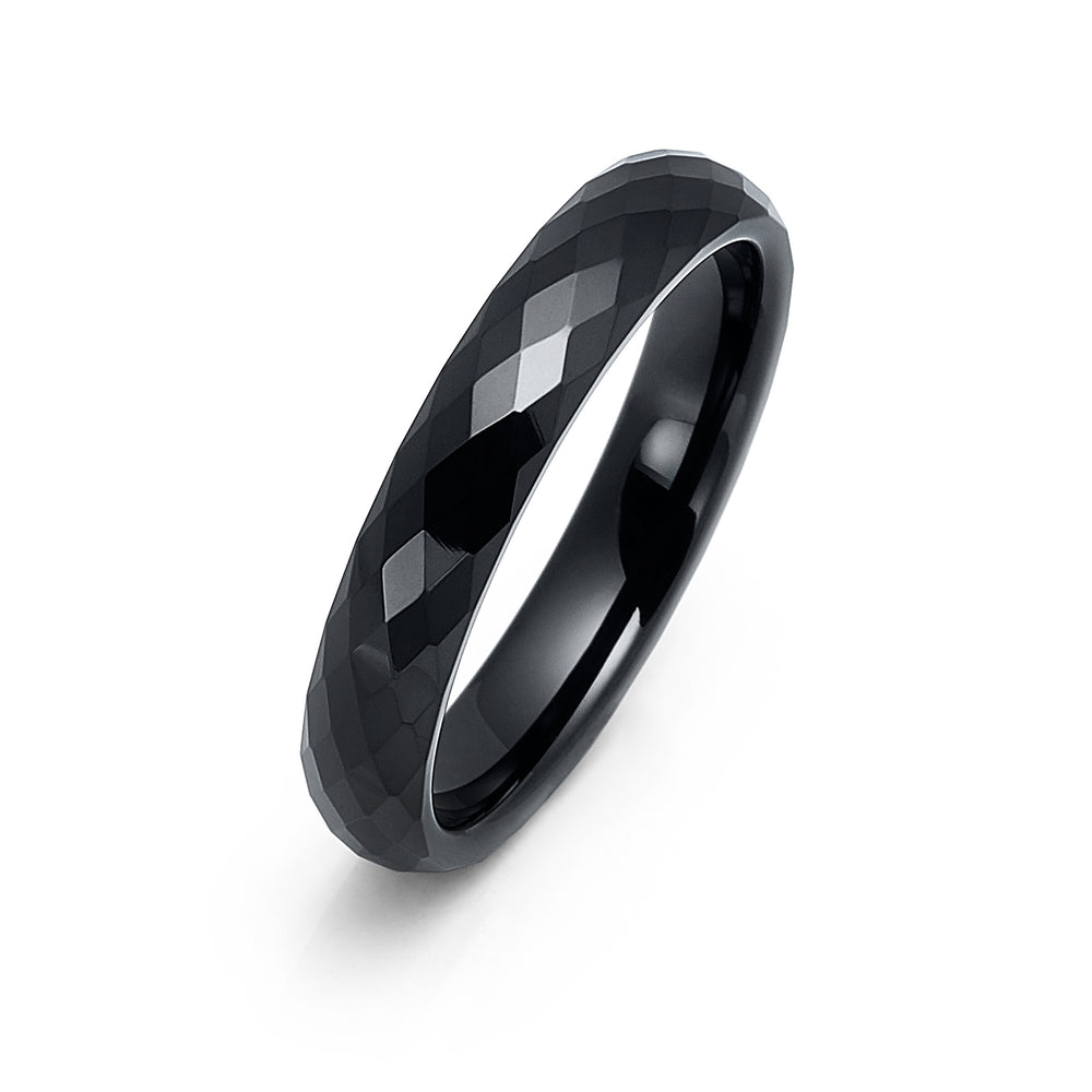 4mm Black Diamond Faceted Tungsten Carbide Wedding Ring