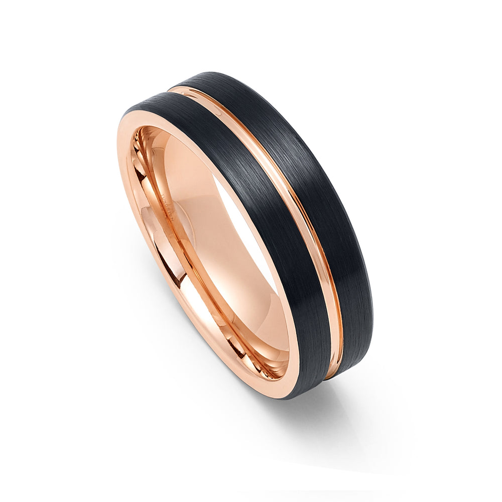 6mm Black & Rose Gold Tungsten Carbide Wedding Ring with Rose Gold Groove