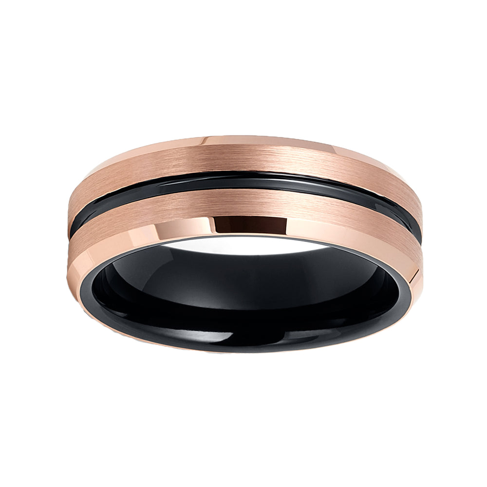 6mm - Tungsten Wedding Band Two-Tone Rose Gold & Black Center Groove