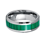 8mm - Tungsten Carbide Ring W/ Faux Malachite Inlay Beveled Edges Wedding Band