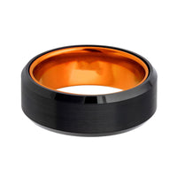 8mm - Black Tungsten Wedding Band with Orange Inside Inlay