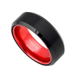 8mm Black Tungsten Wedding Ring with Red Inside Inlay