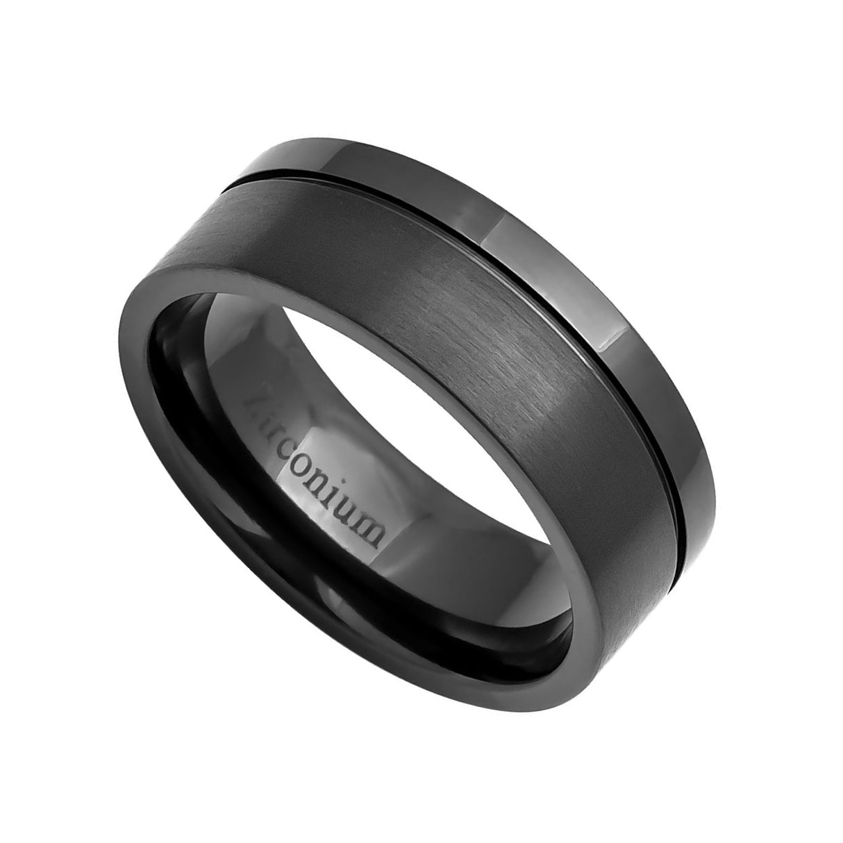 8mm Black Zirconium Wedding Ring with Off Center Groove