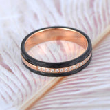 4mm Titanium / Ceramic Black & Rose Gold Woman's Ring W/ CZ Diamonds