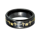 8mm - Tungsten Wedding Band Carbon Fiber W/ 14K Gold Heartbeat Inlay