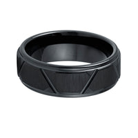 8mm - Tungsten Black Brushed Ring Trapezoids Stepped Edge Comfort Fit Wedding band