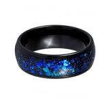 8mm- Tungsten Carbide Ring W/ Blue Synthetic Opal & Abalone Fragments Inlay