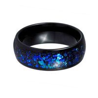 8mm- Tungsten Carbide Ring W/ Blue Synthetic Opal & Abalone Fragments Inlay