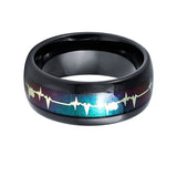 8mm - Tungsten wedding band Multi Color Gradient W/ Heartbeat Inlay Wedding Band