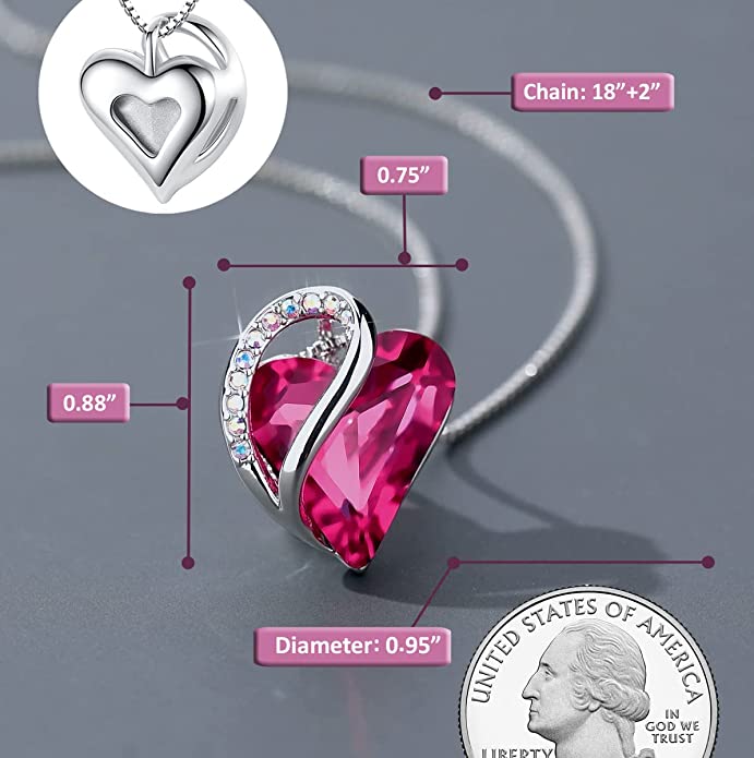 Infinity October Tourmaline Hot Pink Birthstone Love Heart Pendant Necklace Made with Swarovski Crystals Birthstone