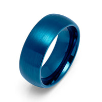 8mm - Blue Tungsten Carbide Wedding Ring, Brushed Dome Ring