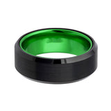 8mm Black Tungsten Wedding Band with Green Inside Inlay