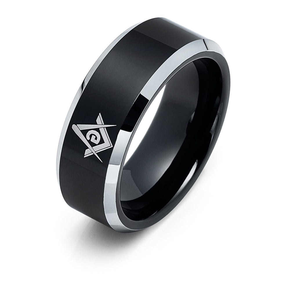 8mm Masonic Black Tungsten Carbide Wedding Band