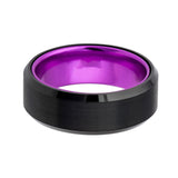 8mm - Black Tungsten Wedding Ring with Purple Inside Inlay