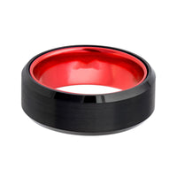 8mm Black Tungsten Wedding Ring with Red Inside Inlay