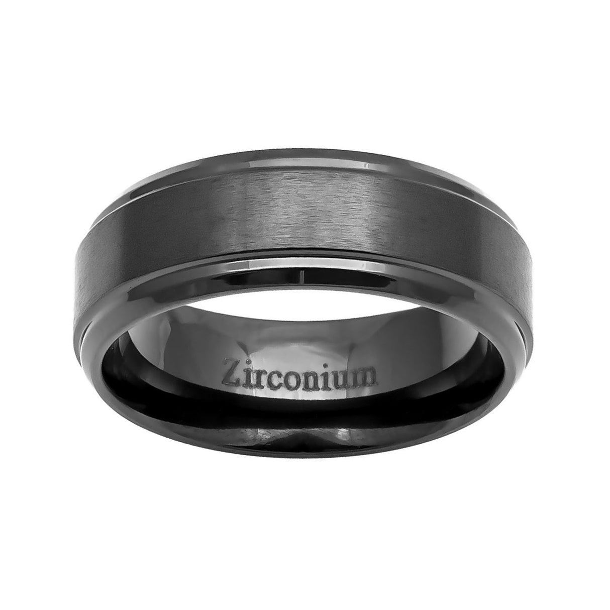 8mm Gunmetal Zirconium Ring with Brushed Center Stepped Edges