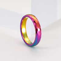 Rainbow Hammered Tungsten Wedding Ring Domed Polished Wedding Band, Tungsten Wedding Band, Comfort Fit Ring- 4mm