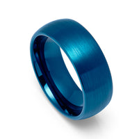 8mm - Blue Tungsten Carbide Wedding Ring, Brushed Dome Ring