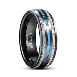 8mm - Mens Domed Tungsten Meteorite Ring, W/ Abalone Shell Inlay