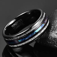8mm - Mens Domed Tungsten Meteorite Ring, W/ Abalone Shell Inlay