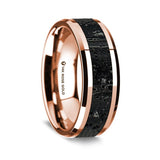 14K Fine Rose Gold Polished Wedding Ring W/ Lava Inlay Beveled Edges - 8 mm