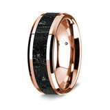 14K Fine Rose Gold Polished Wedding Ring W/ Lava Inlay Beveled Edges - 8 mm