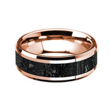 14K Fine Rose Gold Polished Wedding Ring W/ Lava Inlay Beveled Edges - 8 mm