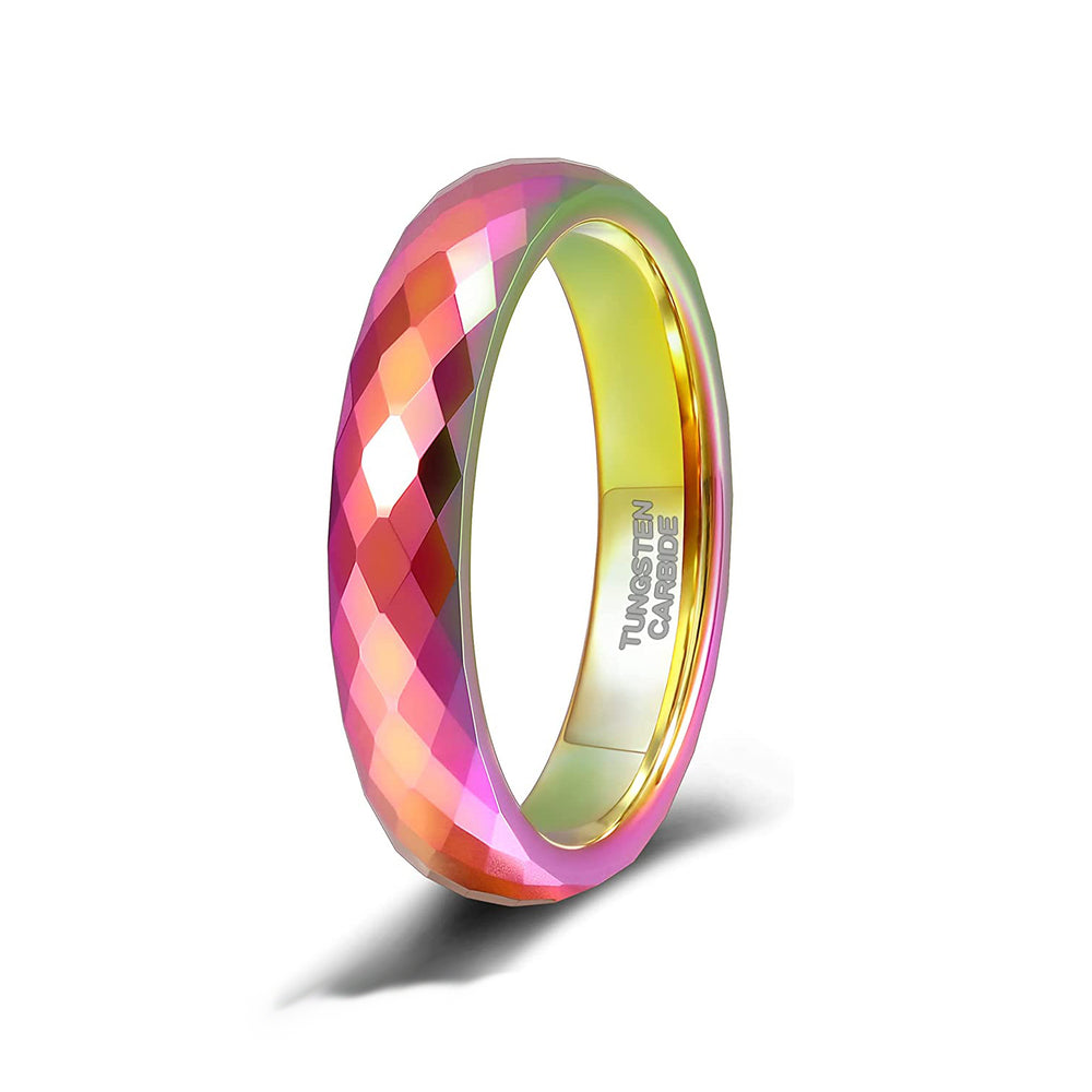 Rainbow Hammered Tungsten Wedding Ring Domed Polished Wedding Band, Tungsten Wedding Band, Comfort Fit Ring- 4mm