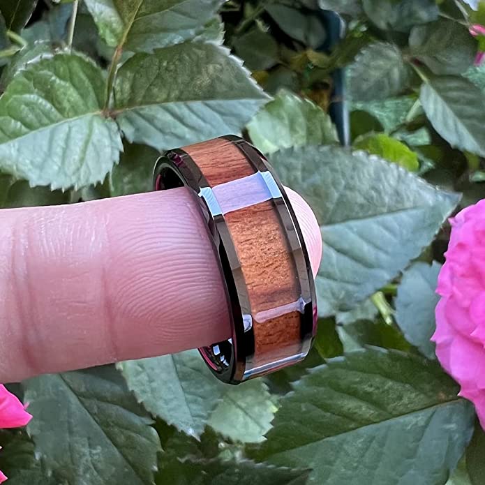 8mm Black Tungsten Carbide Wedding Band with Koa Wood Inlay