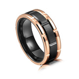 8mm - Men's Tungsten Wedding Ring, Rose Gold Tungsten Band, Black Tungsten Ring