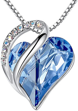 Infinity March Light Sapphire Blue Birthstone Love Heart Pendant Necklace Made with Crystals Birthstone