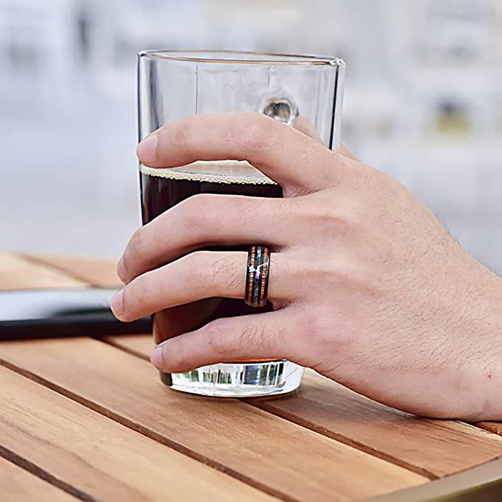 8mm Black Tungsten Real Koa Wood Double Wood Ring W/ Abalone Shell