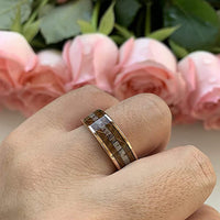 8mm - Tungsten Rose Gold Wood and Antler Ring Tungsten Carbide Ring