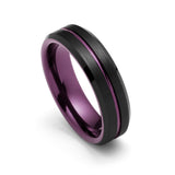 6mm - Black & Plum Purple Tungsten Ring Matte Finish Beveled Edges Wedding Band Purple Inlay