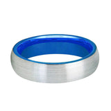 6mm Blue Tungsten Carbide Wedding Ring with Brushed Finish, Dome Ring