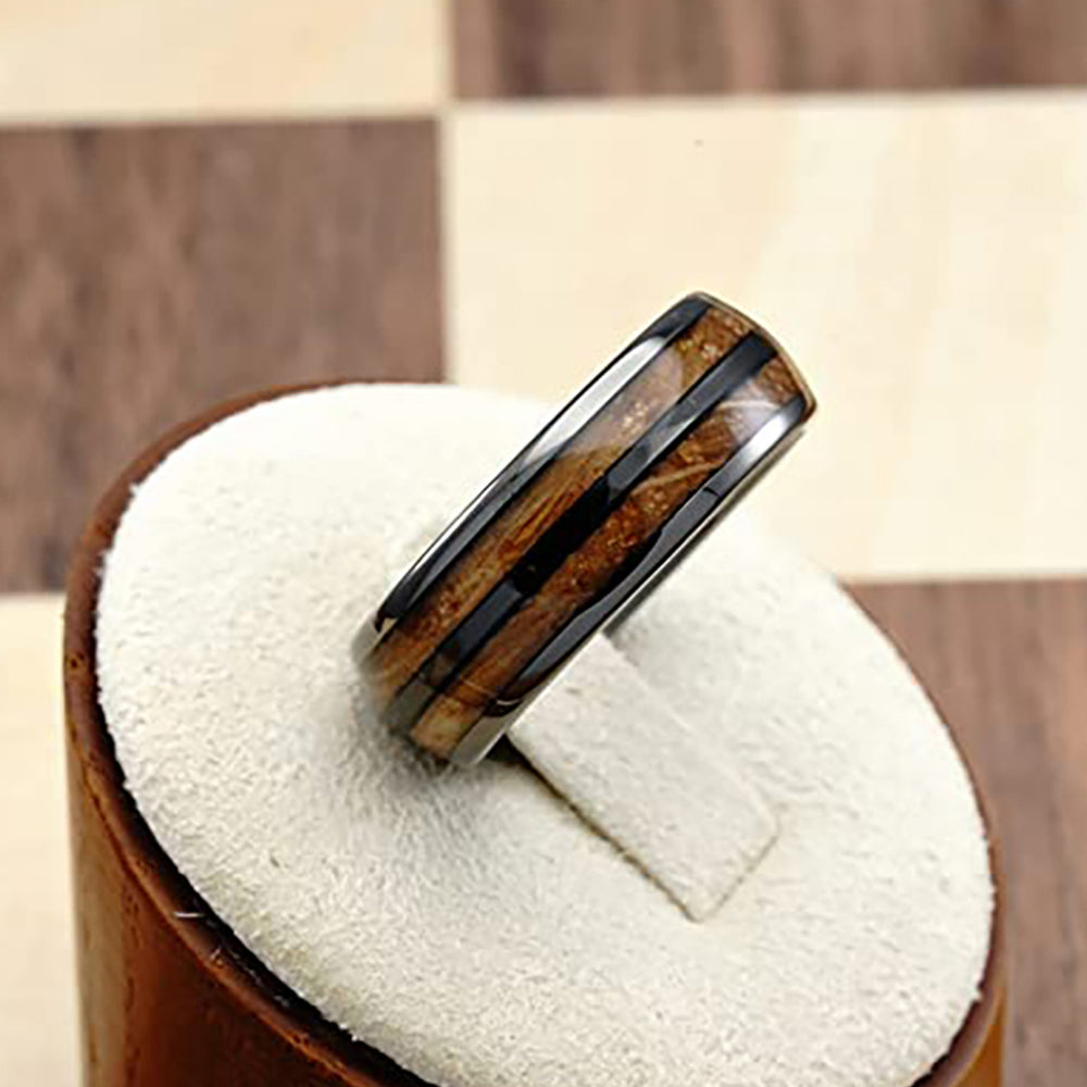8mm - Gunmetal Tungsten Double Barrel Wood Ring