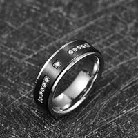 8mm - Tungsten Wedding Band, CZ Diamond Ring, silver and Black Brushed Ring,
