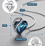 Infinity Bermuda Sapphire Blue September Birthstone Love Heart Pendant Necklace Made with Swarovski Crystals Birthstone